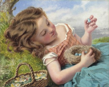 Mascotas y niños Painting - El nido de zorzales Sophie Gengembre Anderson mascota niña